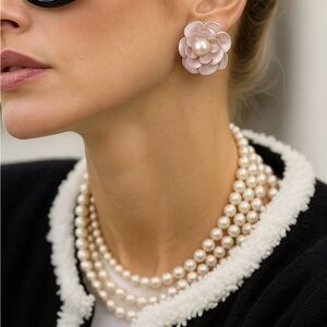 Elegant Floral Earrings with Pearl Pink Camellia Stud Earrings The Perfect Gift